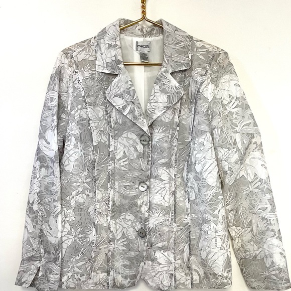 Chico's Lightweight Blazer Jacket Floral Gray 3-Button Front Lining Size… - Picture 1 of 11